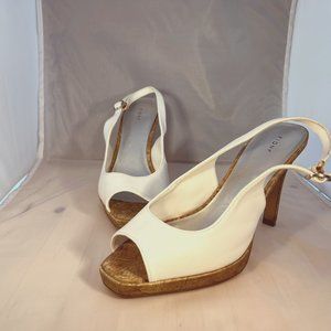 White Vegan Leather Cork Stilletos Size 7W